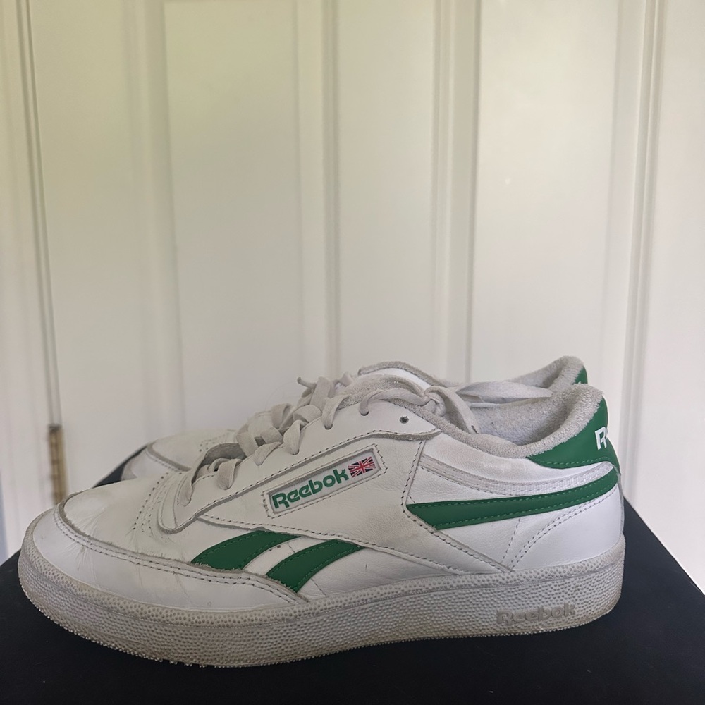 Reebok White and Green Classic Sneakers